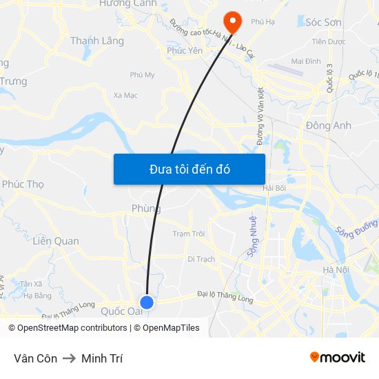 Vân Côn to Minh Trí map