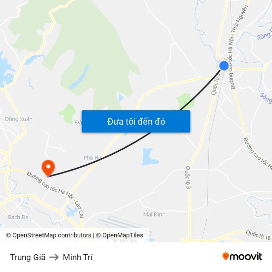 Trung Giã to Minh Trí map