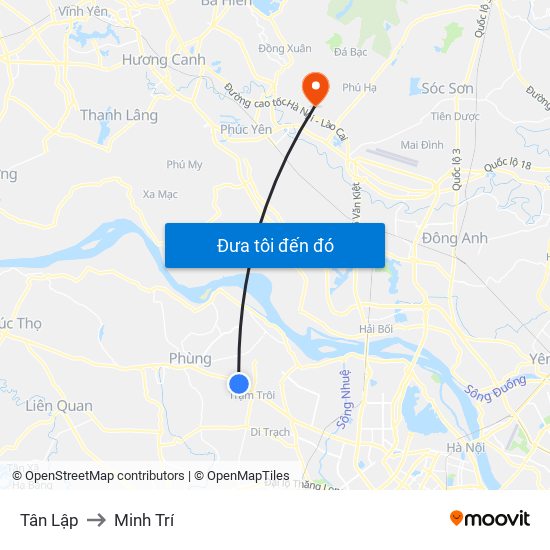 Tân Lập to Minh Trí map