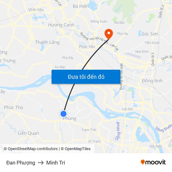 Đan Phượng to Minh Trí map