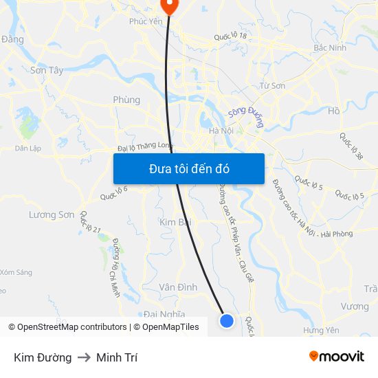 Kim Đường to Minh Trí map