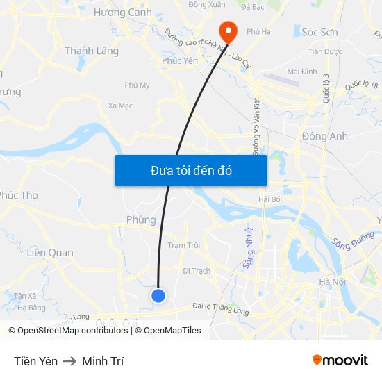 Tiền Yên to Minh Trí map