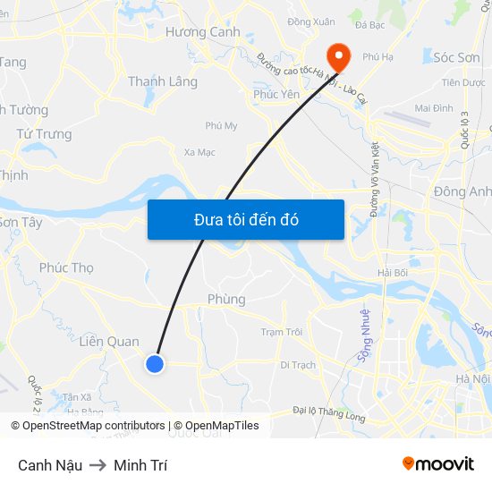Canh Nậu to Minh Trí map