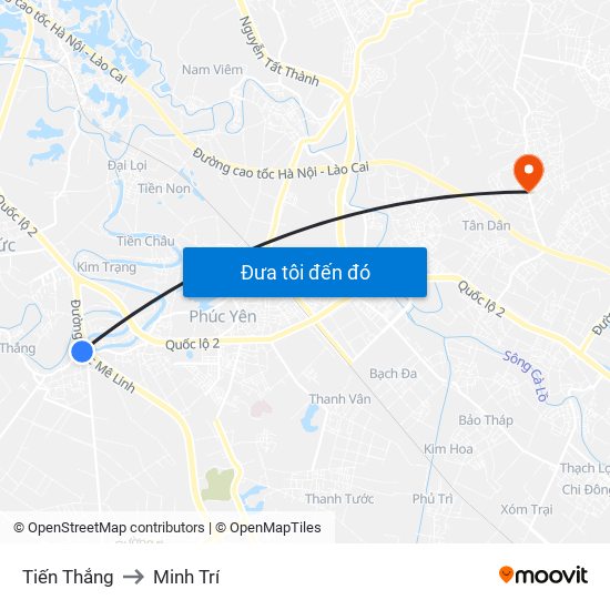 Tiến Thắng to Minh Trí map