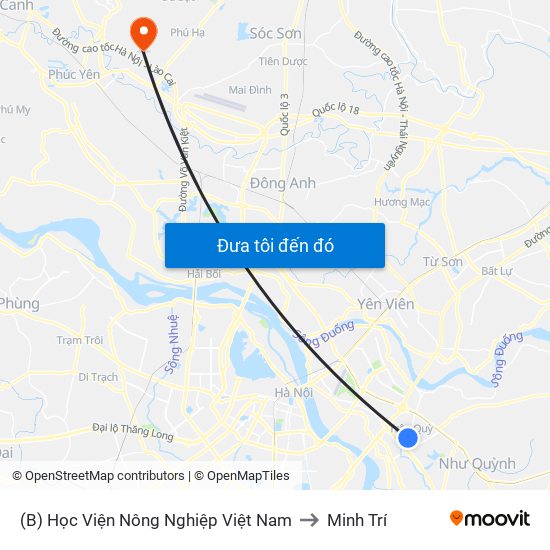 (B) Học Viện Nông Nghiệp Việt Nam to Minh Trí map