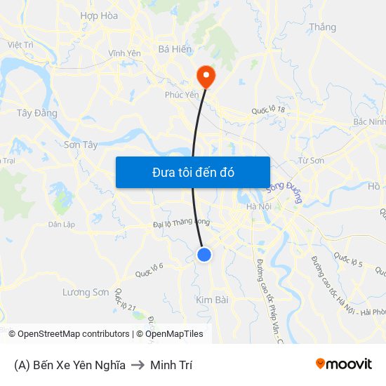 (A) Bến Xe Yên Nghĩa to Minh Trí map