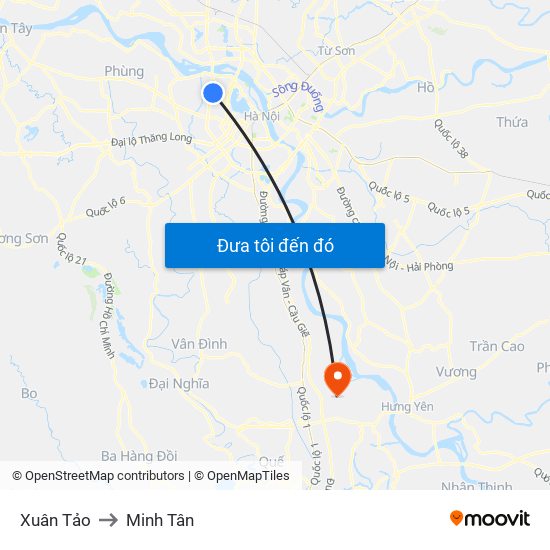 Xuân Tảo to Minh Tân map