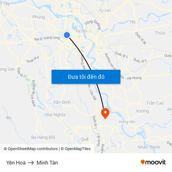 Yên Hoà to Minh Tân map