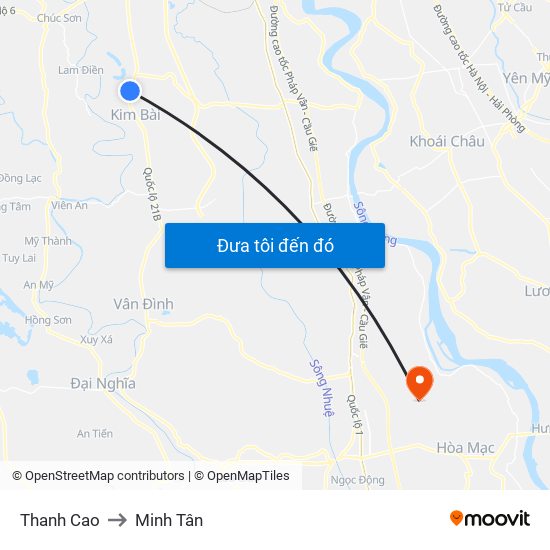 Thanh Cao to Minh Tân map