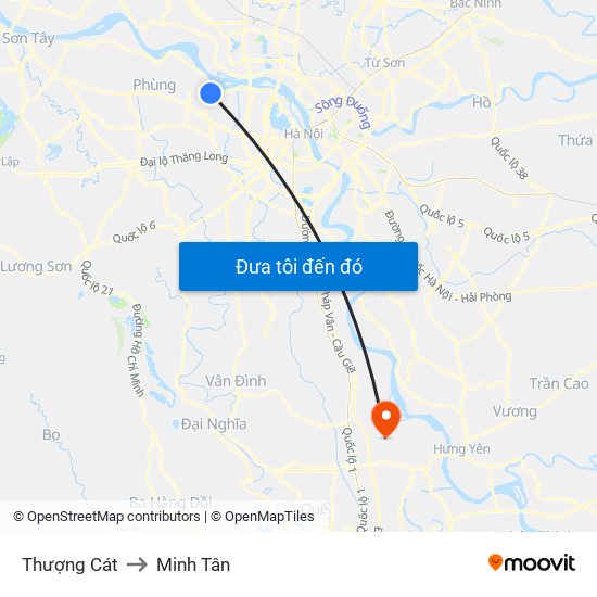 Thượng Cát to Minh Tân map