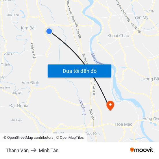 Thanh Văn to Minh Tân map