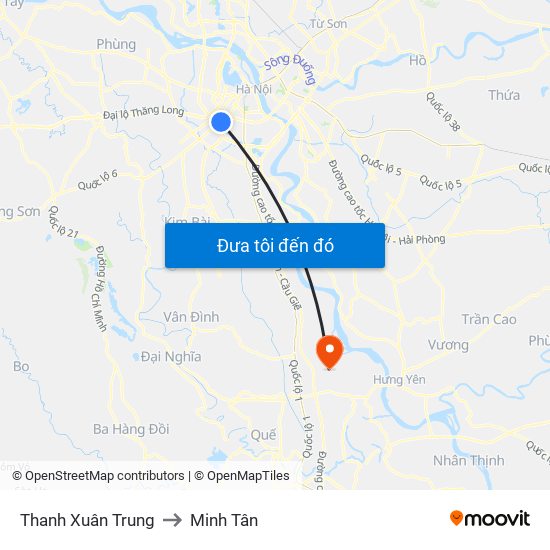 Thanh Xuân Trung to Minh Tân map