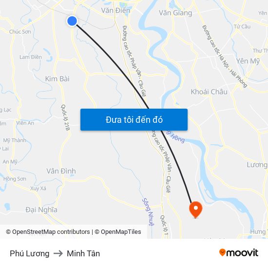 Phú Lương to Minh Tân map