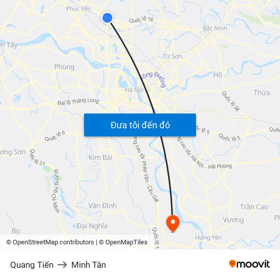 Quang Tiến to Minh Tân map