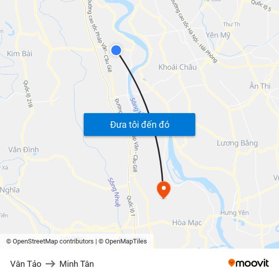 Vân Tảo to Minh Tân map