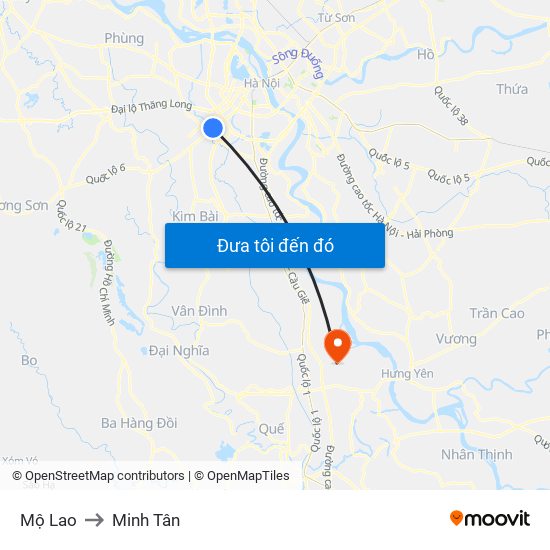 Mộ Lao to Minh Tân map