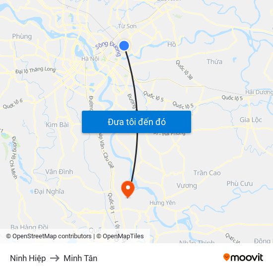 Ninh Hiệp to Minh Tân map