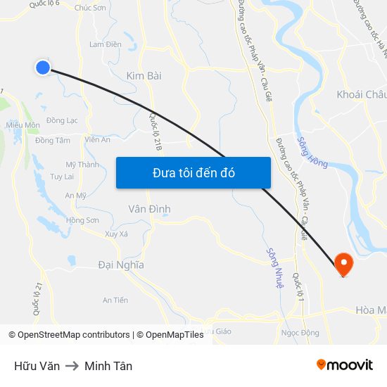 Hữu Văn to Minh Tân map
