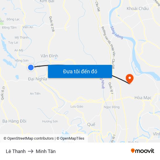Lê Thanh to Minh Tân map