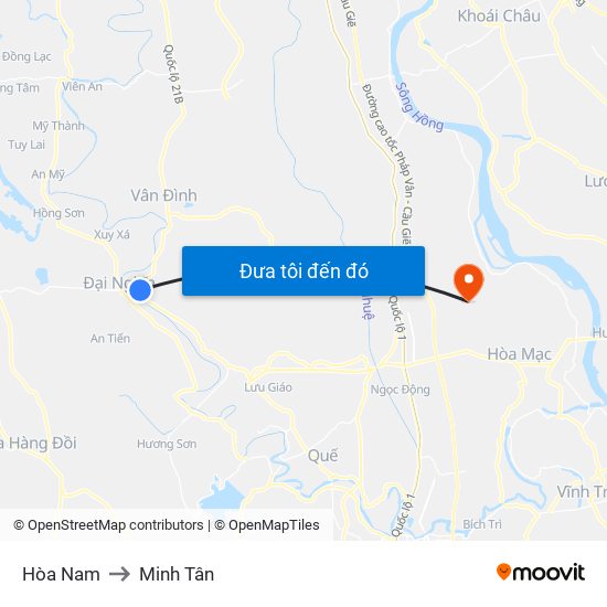 Hòa Nam to Minh Tân map