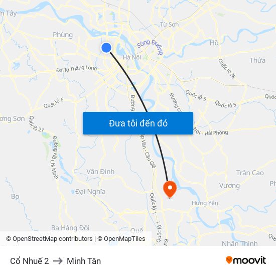 Cổ Nhuế 2 to Minh Tân map