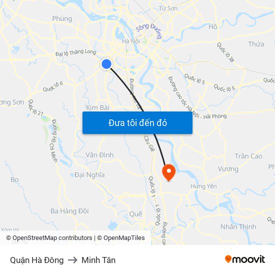 Quận Hà Đông to Minh Tân map