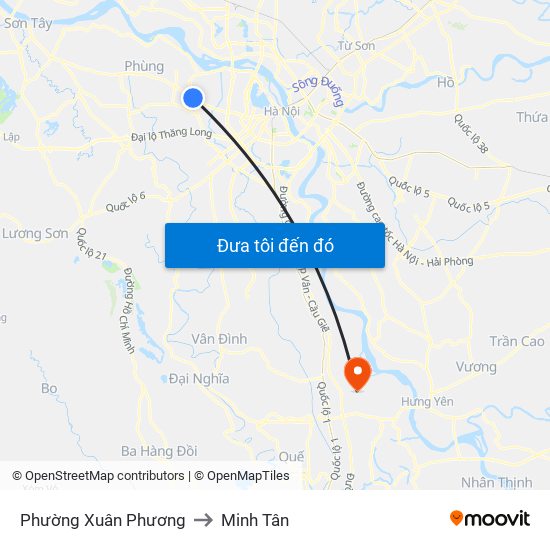 Phường Xuân Phương to Minh Tân map