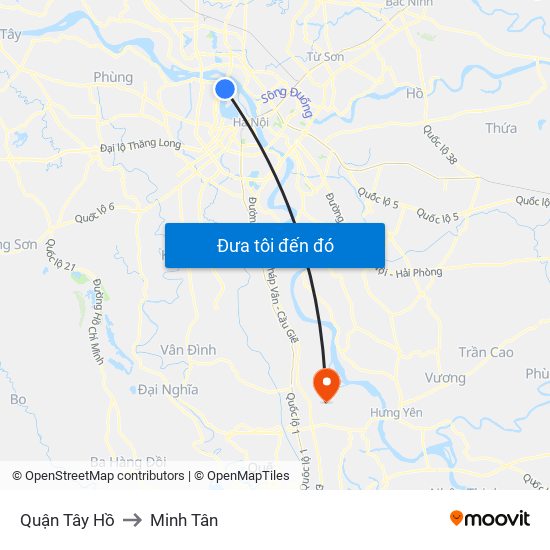 Quận Tây Hồ to Minh Tân map