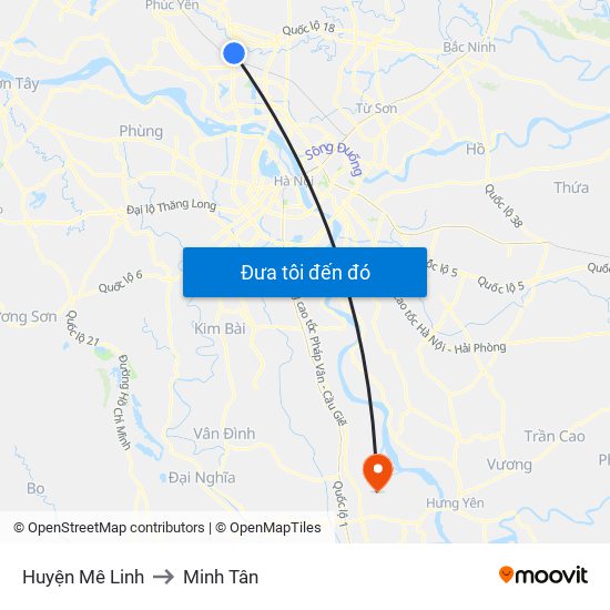 Huyện Mê Linh to Minh Tân map