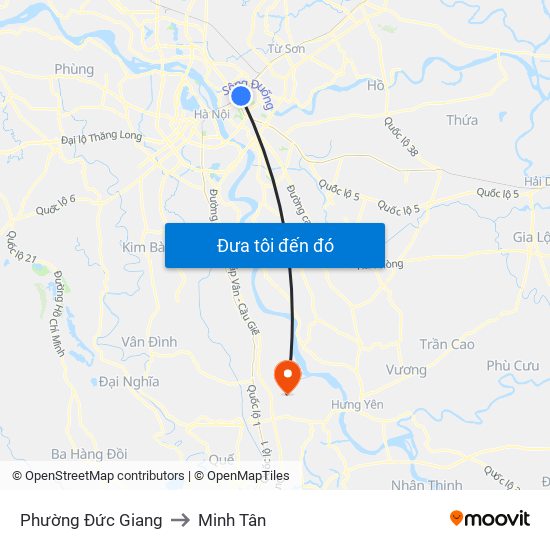 Phường Đức Giang to Minh Tân map