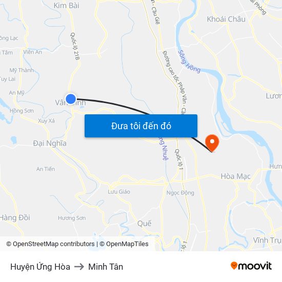 Huyện Ứng Hòa to Minh Tân map