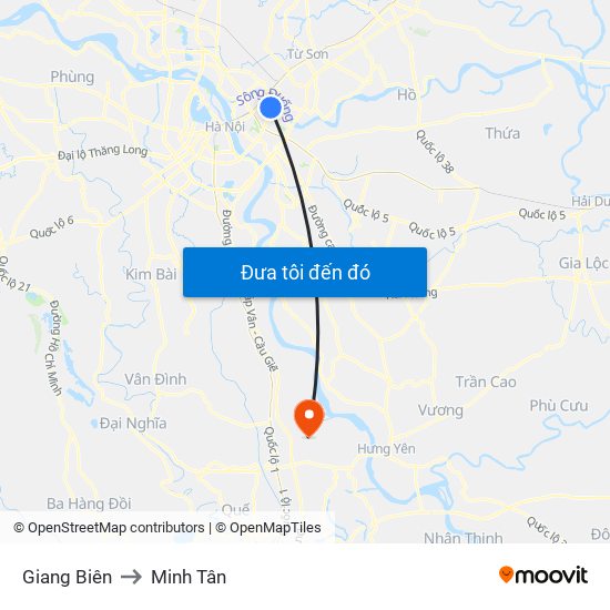 Giang Biên to Minh Tân map