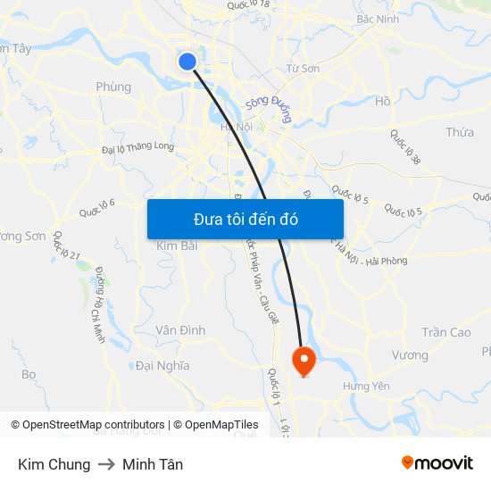 Kim Chung to Minh Tân map