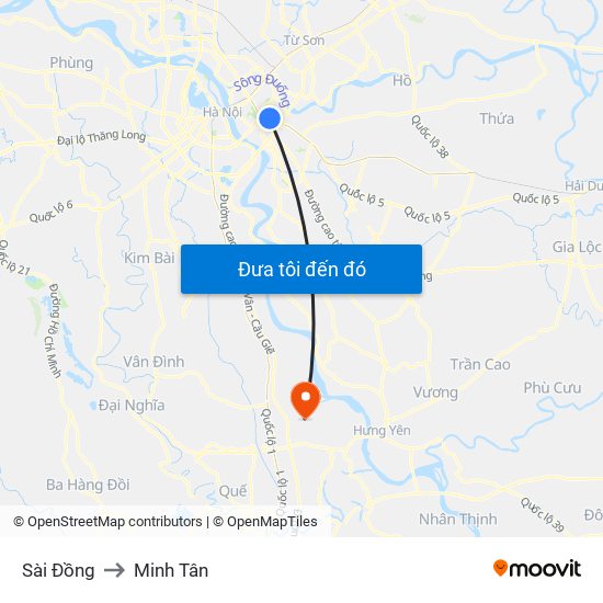 Sài Đồng to Minh Tân map