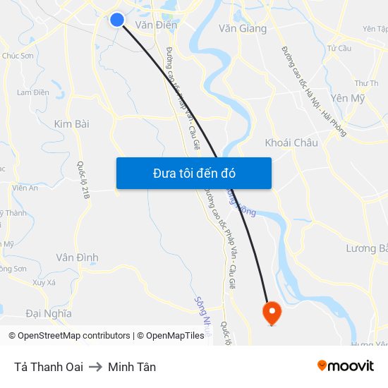 Tả Thanh Oai to Minh Tân map