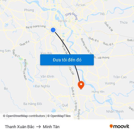Thanh Xuân Bắc to Minh Tân map