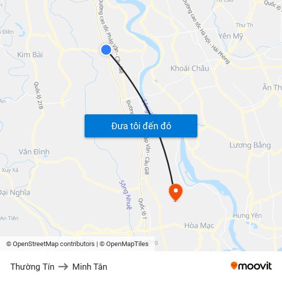 Thường Tín to Minh Tân map