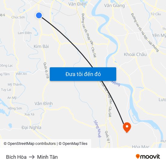 Bích Hòa to Minh Tân map