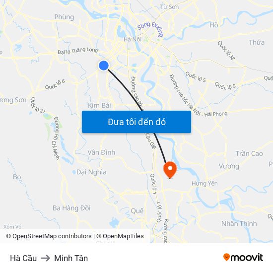 Hà Cầu to Minh Tân map