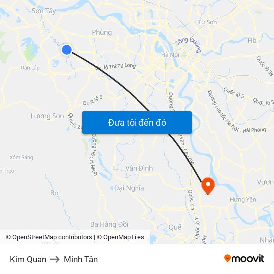 Kim Quan to Minh Tân map