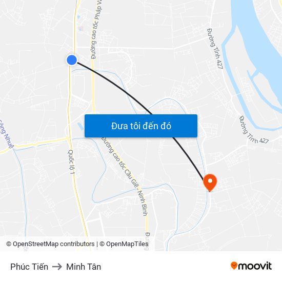 Phúc Tiến to Minh Tân map