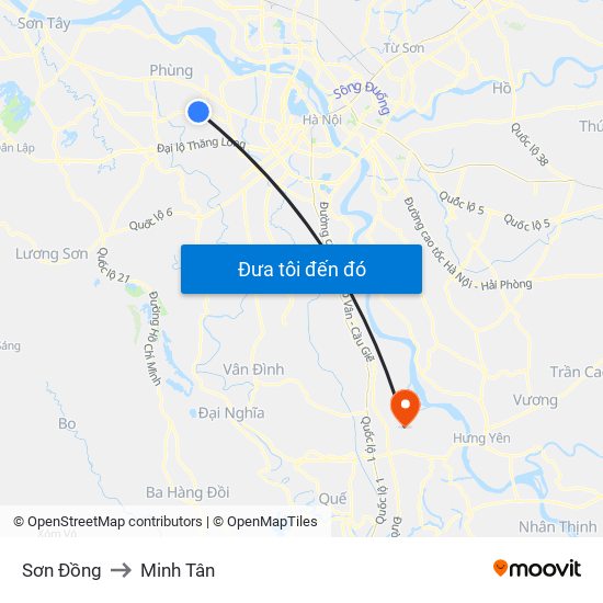 Sơn Đồng to Minh Tân map