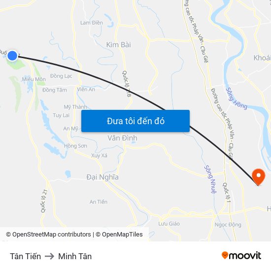 Tân Tiến to Minh Tân map