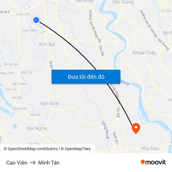 Cao Viên to Minh Tân map