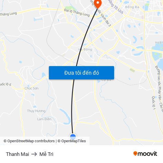 Thanh Mai to Mễ Trì map