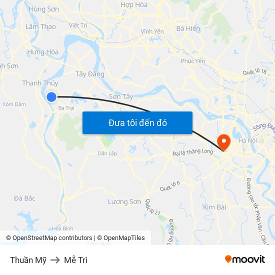 Thuần Mỹ to Mễ Trì map