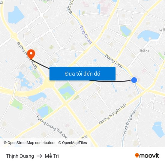 Thịnh Quang to Mễ Trì map