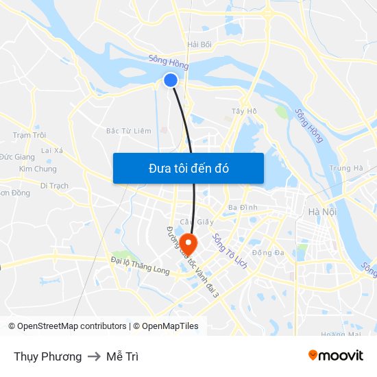 Thụy Phương to Mễ Trì map