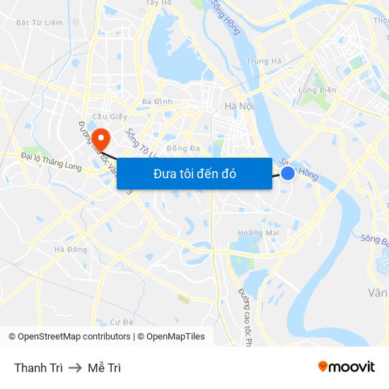 Thanh Trì to Mễ Trì map