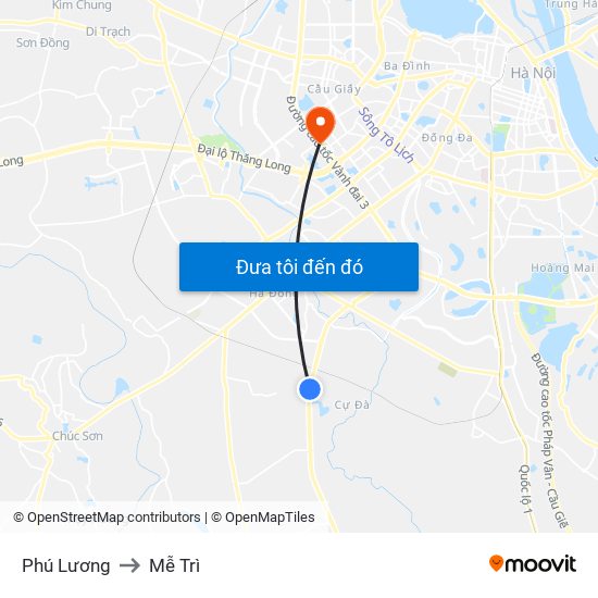 Phú Lương to Mễ Trì map